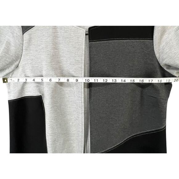 Joan Vass New York Statement Cardigan Duster L Gray Black Colorblock Open Front - Picture 6 of 14